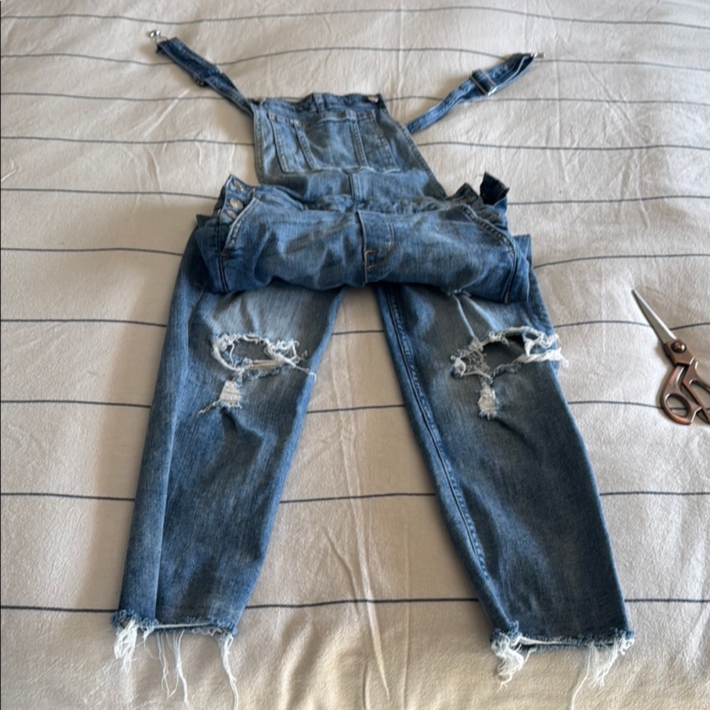 Distressed Denim Overalls